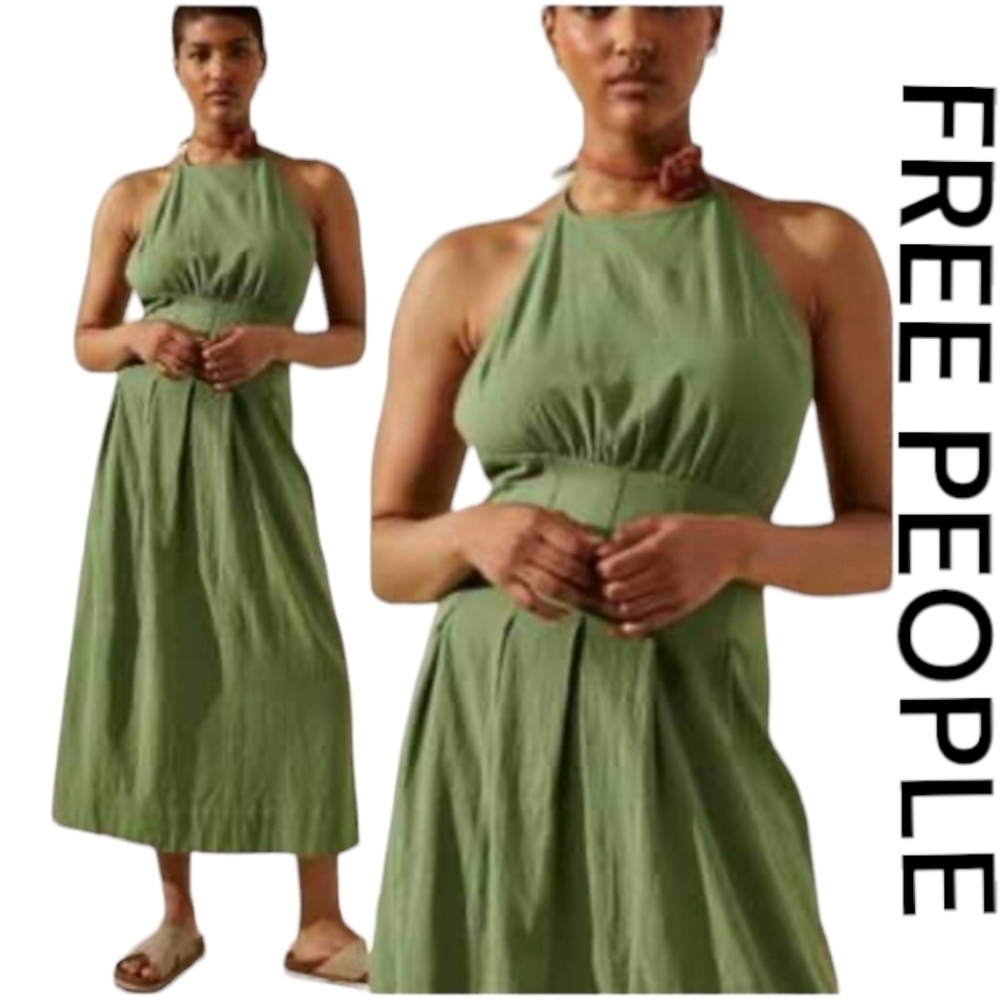 Free People Free-est Cotton Halter Midi Dress•M•NWOT - Picture 1 of 11